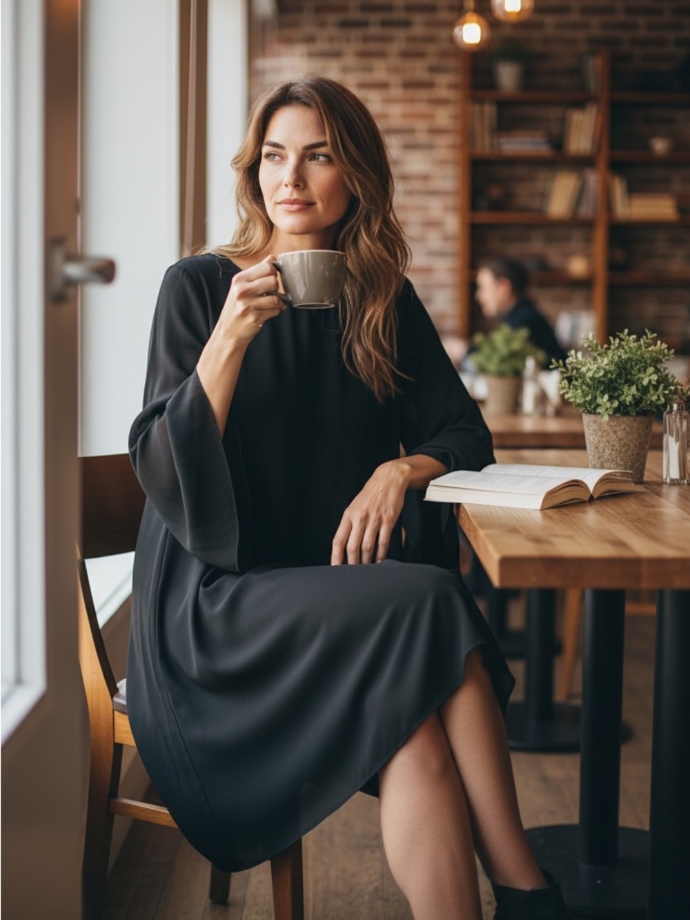 MSK Black Long-Sleeve Dress with Flared Sleeves